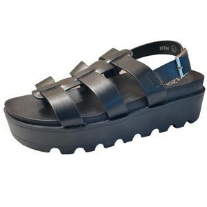 Koi‎ Womens Black Strappy Chunky Heel Sandals Size 9
